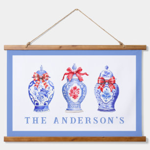 Tapisserie Suspendue Chinoiserie Ginger Jar Avec Bow Rouge   Noël