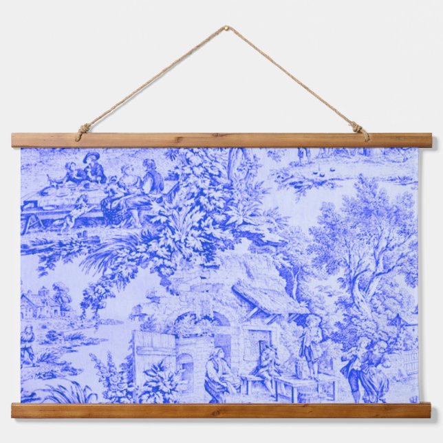 Tapisserie Suspendue Chinoiserie Toile Blanc Bleu Français Style Rustiq (Devant)