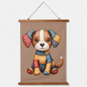 Tapisserie Suspendue Chiot Patchwork Fantaisiste Art Populaire Cottagec
