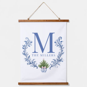 Tapisserie Suspendue Cimetière Monogramme Bleu avec arbre de Noël