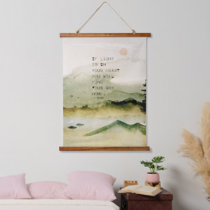 Tapisserie Suspendue Citation Inspirante de Rumi sur Paysage à l'Aquare