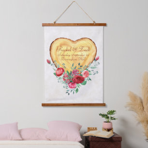 Tapisserie Suspendue Cœur de bois et roses Amour Country  