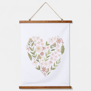 Tapisserie Suspendue Coeur floral rose Neutre Fille Décor