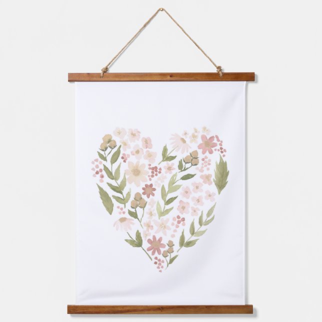 Tapisserie Suspendue Coeur floral rose Neutre Fille Décor (Recto)