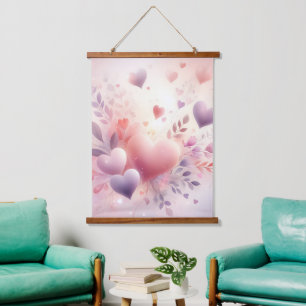 Tapisserie Suspendue Cœurs pastel fantaisistes Amour floral romantique