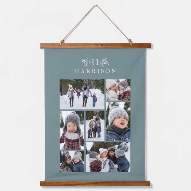 Tapisserie Suspendue Collage photo de famille monogramme rustique doux  (Recto)