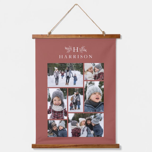 Tapisserie Suspendue Collage photo de famille monogramme rustique rose  (Recto)