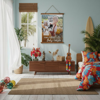 Tapisserie Suspendue Collage photo personnalisé Nom de l'anniversaire d