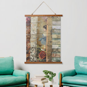 Tapisserie Suspendue Collage rustique Vintage journal Patchwork (10)