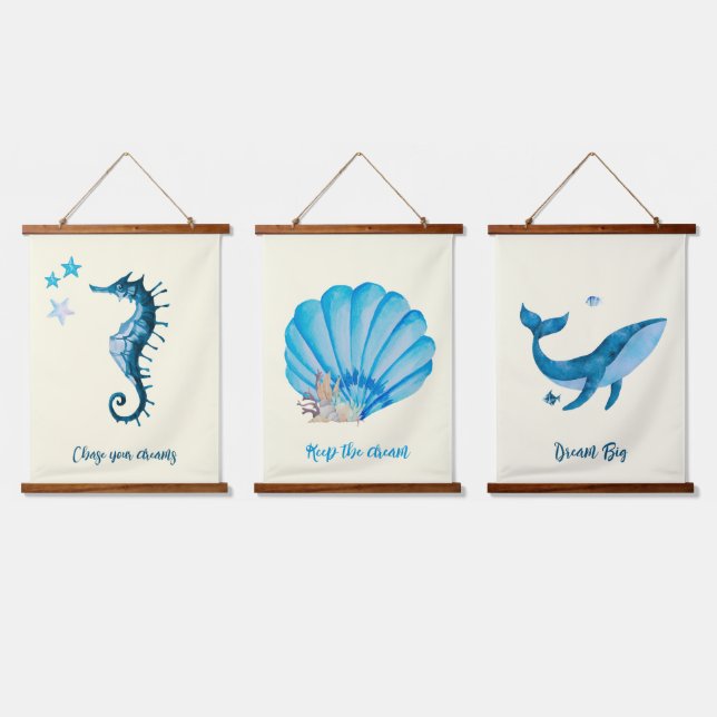 Tapisserie Suspendue Collection Nautique Aquarelle Bleue (Tripler)