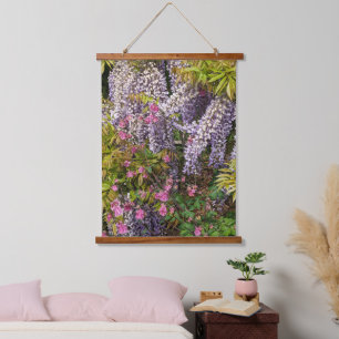 Tapisserie Suspendue Colonne rose et glycine violette Florale