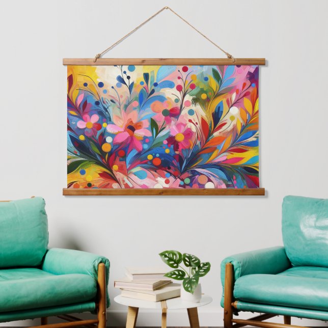 Tapisserie Suspendue Colorful Abstract Flowers Vibrant Explosion Art Ch (Salon)