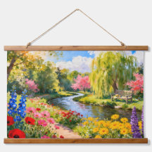 Colorful Flower Garden River Spring Landscape Art