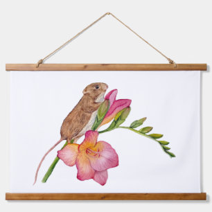 Tapisserie Suspendue Conception florale aquarelle de souris mignonne
