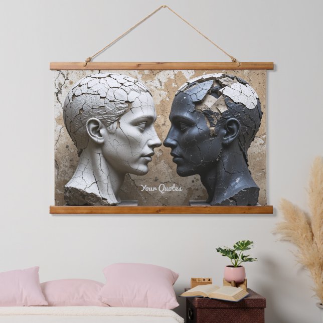Tapisserie Suspendue Contrasting Plaster and Obsidian Busts (Chambre à coucher)