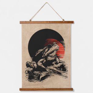 Tapisserie Suspendue Cool Toad Wabi Sabi Art   Grenouille japonaise vin