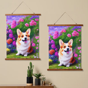 Tapisserie Suspendue Corgi et fleurs