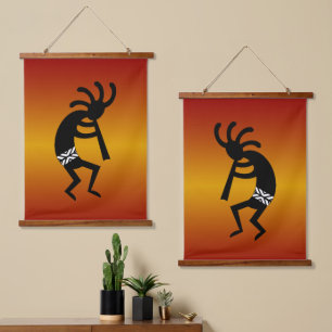 Tapisserie Suspendue Coucher de soleil noir orange Kokopelli Sud-Ouest