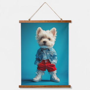 Tapisserie Suspendue Coupe Westie stylish en Denim et Basket
