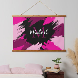 Tapisserie Suspendue Coups de pinceau nuances de rose chaud nom avec mo