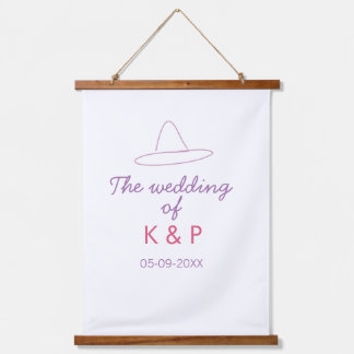 Tapisserie Suspendue cowboy hat the wedding of couple name date purple 