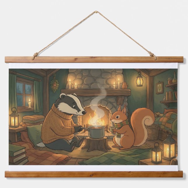 Tapisserie Suspendue Cozy Woodland Campfire Animals Wall Tapestry (Devant)