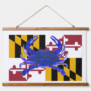 Tapisserie Suspendue Crabe bleu du Maryland au-dessus du drapeau de l'É