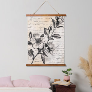 Tapisserie Suspendue Croquis floral rustique avec calligraphie - âge (2