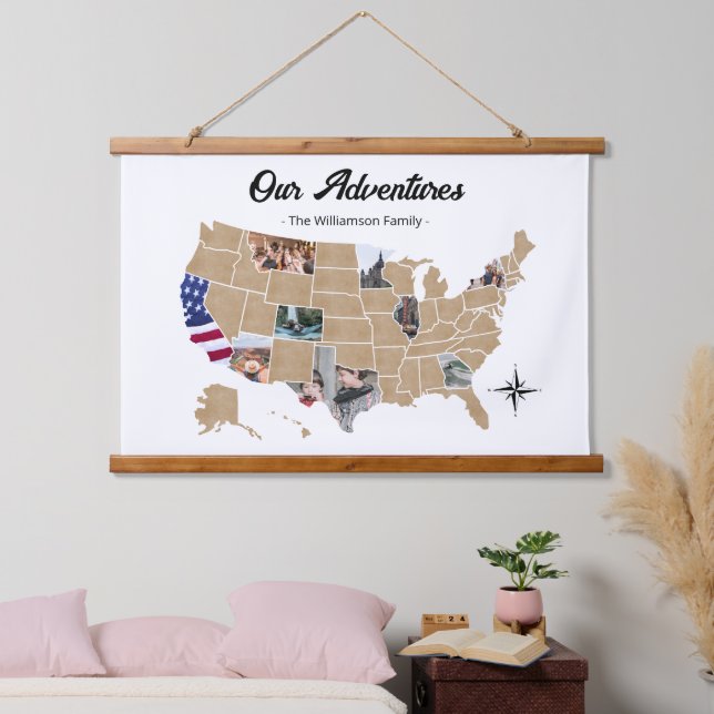 Tapisserie Suspendue Custom Family Travel Adventures USA Photo Collage (Chambre à coucher)