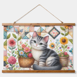 Tapisserie Suspendue Cute Chat sur Plage Florale Cottagecore Art