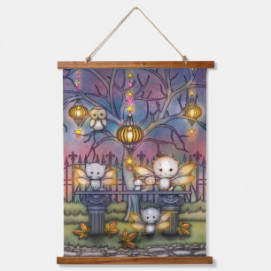 Tapisserie Suspendue Cute Fairy Cats sur un Imaginaire de nuit d'automn