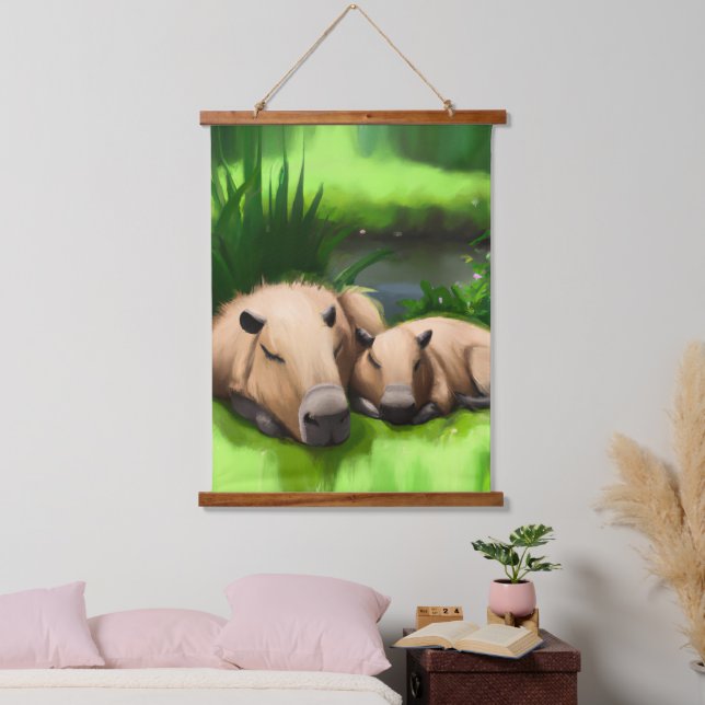 Tapisserie Suspendue Cute Funny Napping Capybaras par l'étang (Chambre à coucher)