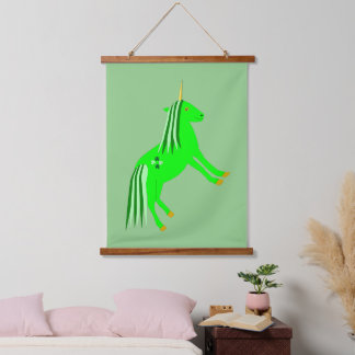 Tapisserie Suspendue Cute Irish Green et Gold Unicorn