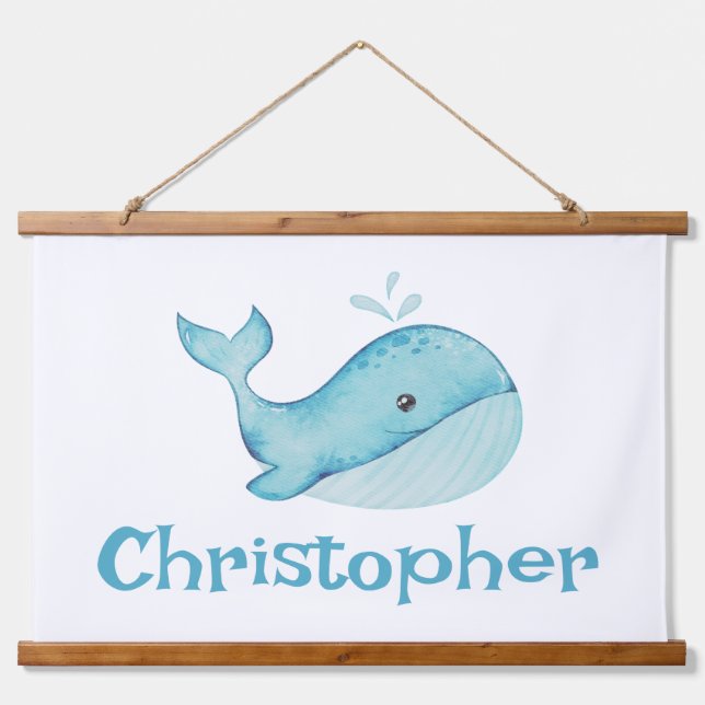 Tapisserie Suspendue Cute Nautical Blue Whale personnalisée (Devant)