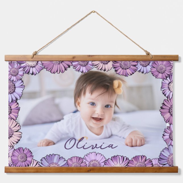 Tapisserie Suspendue Cute Pastel Purple Daisy Nom Photo Grandchildren (Devant)