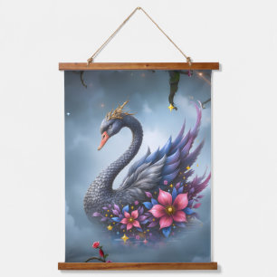 Tapisserie Suspendue Cygne Lune Couronnée – Gardien du Lac Silencieux.