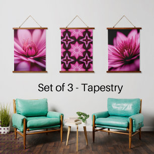 Tapisserie Suspendue Dahlia rose vif, Floral, Ensemble de 3