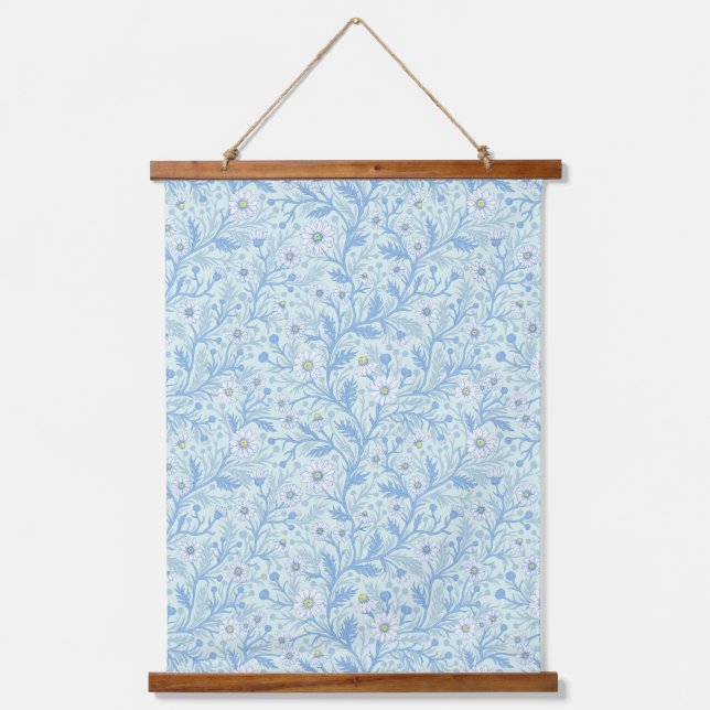 Tapisserie Suspendue Daisies in white and blue on sea glass (Recto)