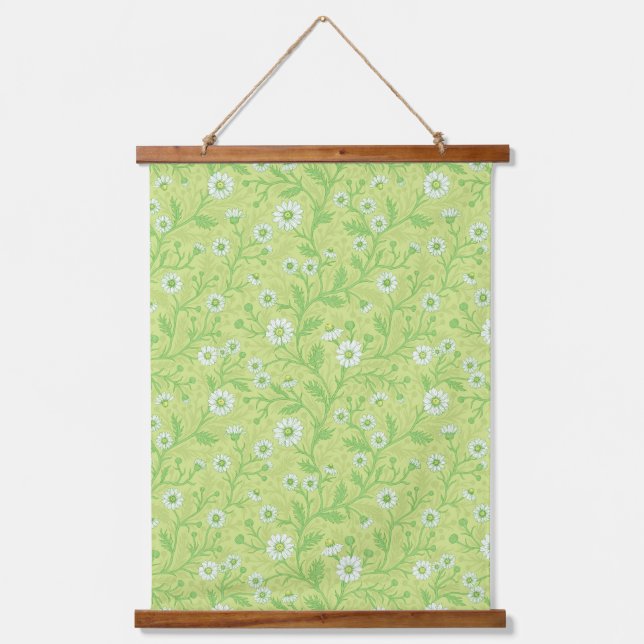 Tapisserie Suspendue Daisies in white and green on honey dew green (Recto)