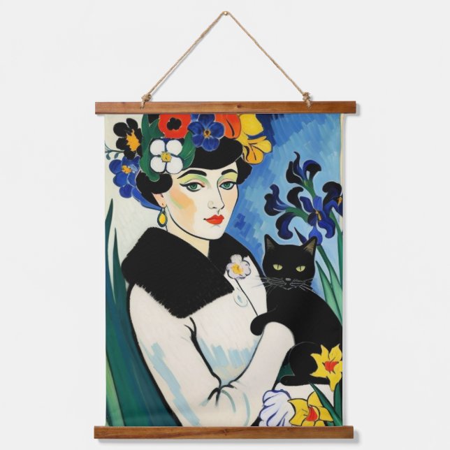 Tapisserie Suspendue Dame avec chat noir (Recto)