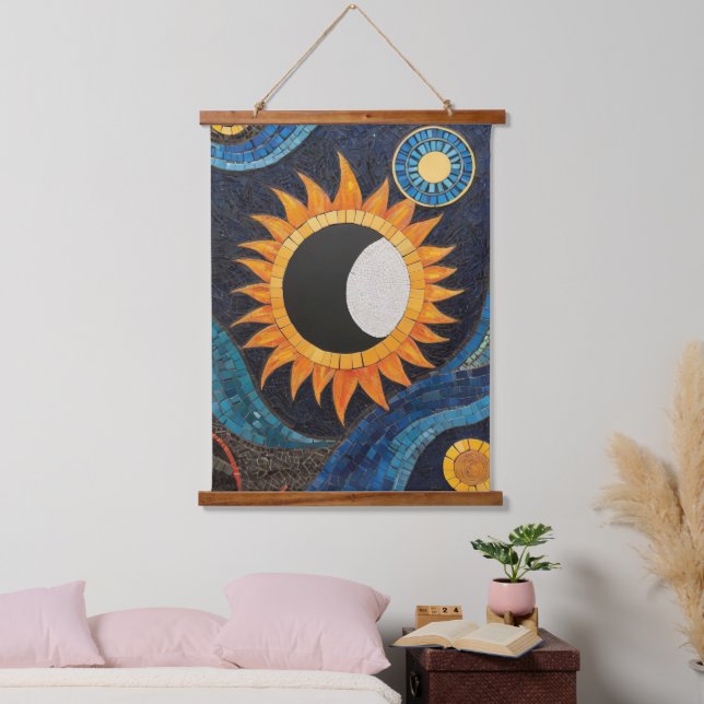 Tapisserie Suspendue Danse cosmique Mosaïque Soleil Lune (Chambre à coucher)