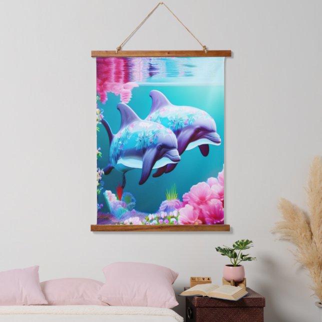 Tapisserie Suspendue Dauphins Whimsical et floral sous-marin (Chambre à coucher)