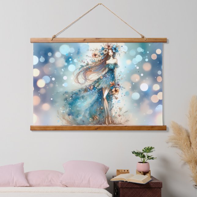 Tapisserie Suspendue Déesse Imaginaire Ethérée dans un rêve d'aquarelle (Chambre à coucher)