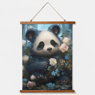 Tapisserie Suspendue Doux Ours De Panda Chez Les Roses De La Jungle