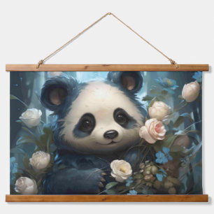 Tapisserie Suspendue Doux Ours De Panda Chez Les Roses De La Jungle