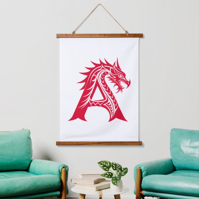 Tapisserie Suspendue Dragon Styled Letter A, Dragon Alphabet, Monogram (Salon)