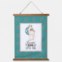 Dream Big Deer Boho Blue Border Nursery Art