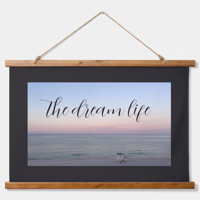 Tapisserie Suspendue Dream Life Citation Pink Blue Beach Ocean (Devant)