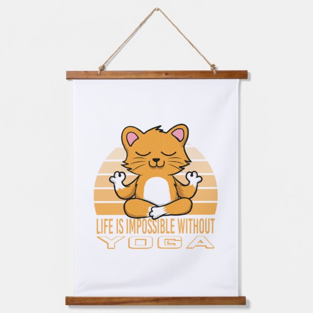 Tapisserie Suspendue Drôle chat mignon faisant du yoga. (Recto)