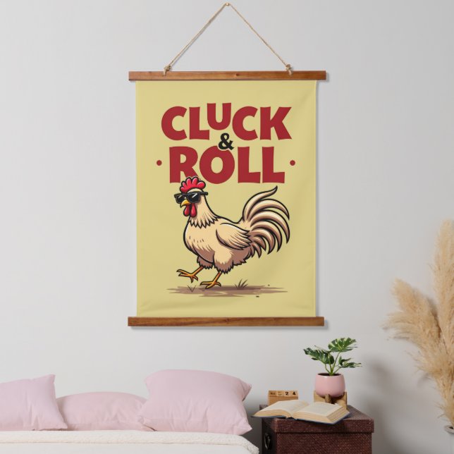 Tapisserie Suspendue Drôle "Cluck & Roll" Cool Rooster Conception de de (Chambre à coucher)
